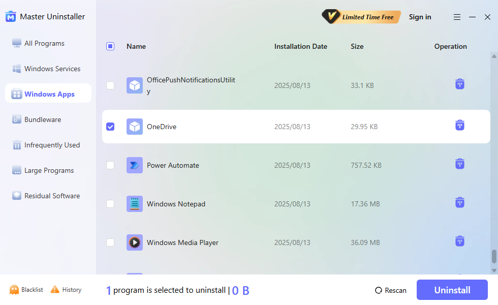 uninstall onedrive
